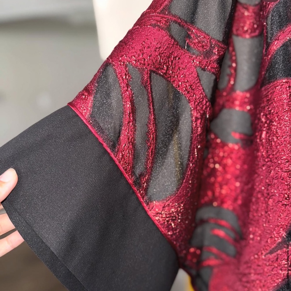 Red and Black Textured Top